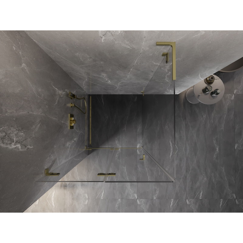 Mexen Lunar-F L sulankstoma dušo kabina kairė 80 x 80 cm, skaidri, šlifuotas auksas - 836L-080-080-55-00-L