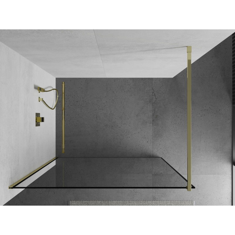 Mexen Kioto dušo siena Walk-in 110 x 200 cm, juodas rėmas, 8 mm, auksinis - 800-110-101-50-70