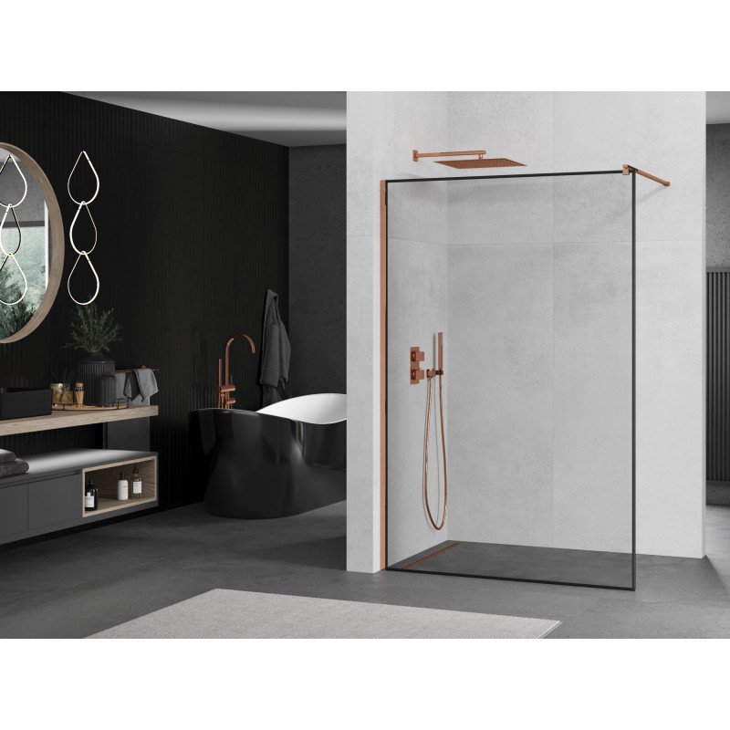 Mexen Kioto Dušo sienelė Walk-in 120 x 200 cm, juodas rėmelis 8 mm, rožinis auksas - 800-120-101-60-70