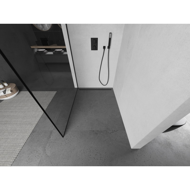 Mexen Kioto dušo siena Walk-in 50 x 200 cm, juodas rėmas 8 mm, juoda - 800-050-101-70-70