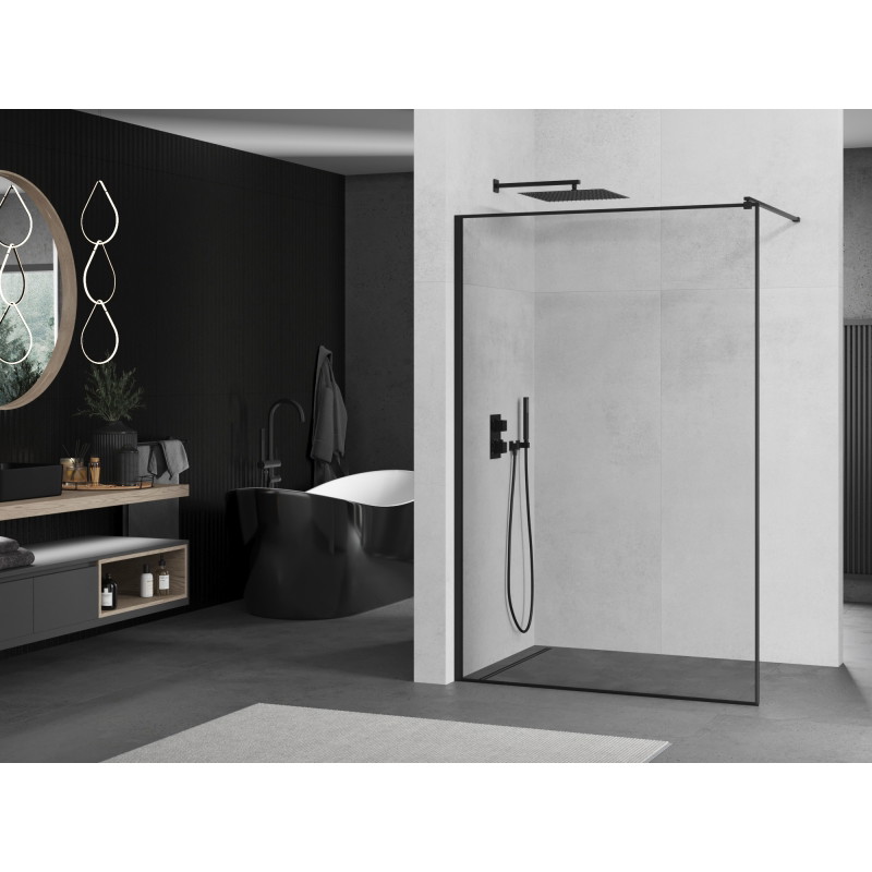 Mexen Kioto dušo siena Walk-in 50 x 200 cm, juodas rėmas 8 mm, juoda - 800-050-101-70-70