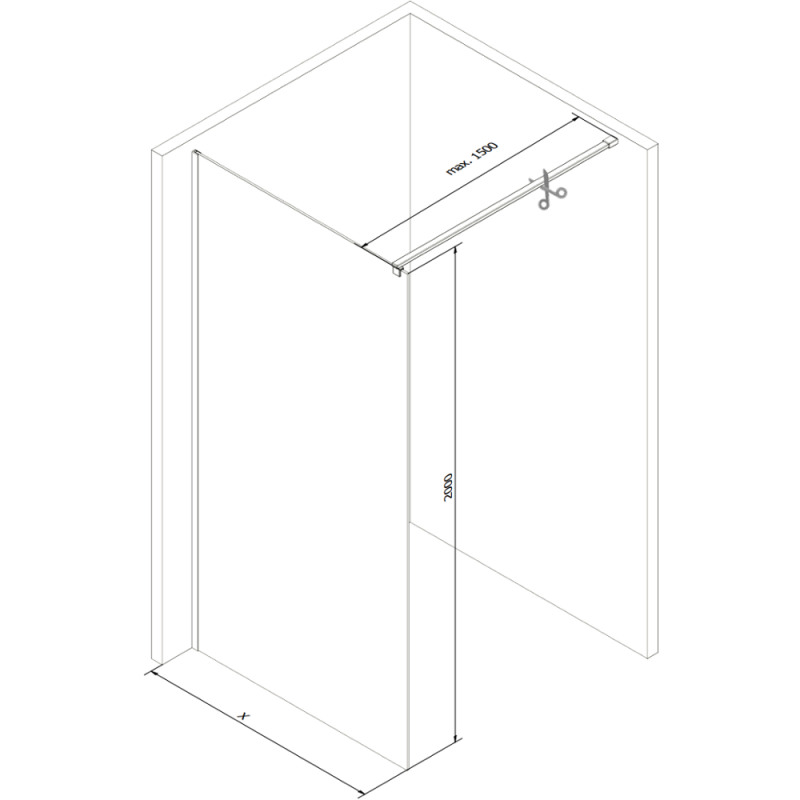Mexen Kioto dušo pertvara Walk-in 80 x 200 cm, juodas rėmas 8 mm, juodas - 800-080-101-70-70