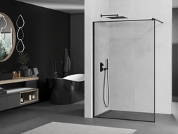 Mexen Kioto Dušo sienelė Walk-in 130 x 200 cm, juodas rėmas 8 mm, juoda - 800-130-101-70-70