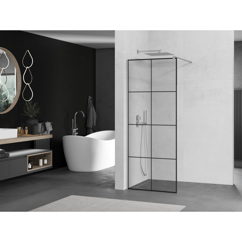 Mexen Kioto Dušo siena Walk-in 80 x 200 cm, juoda tinklelis 8 mm, chromas - 800-080-101-01-77