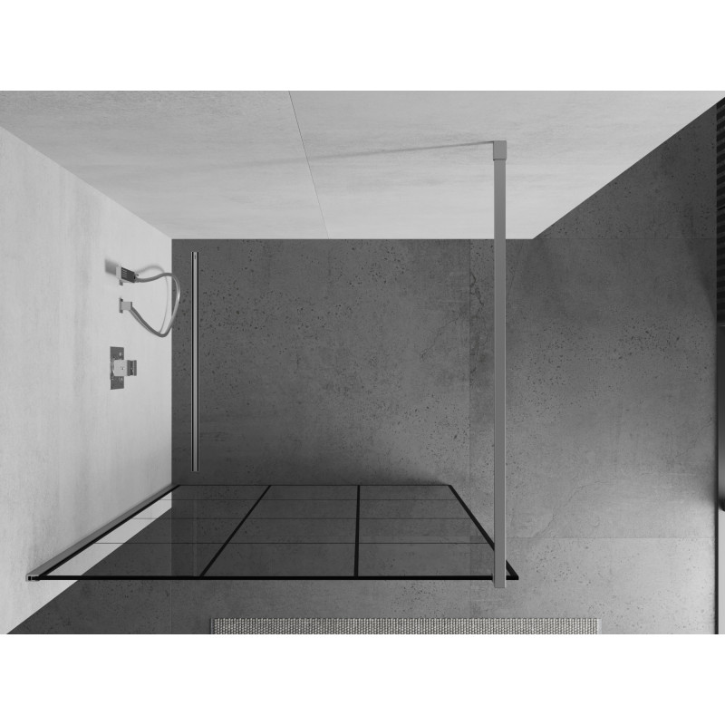 Mexen Kioto dušo siena Walk-in 110 x 200 cm, juodos grotelės 8 mm, chromas - 800-110-101-01-77