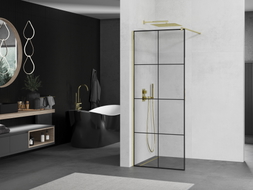 Mexen Kioto dušo sienelė Walk-in 80 x 200 cm, juodas tinklelis 8 mm, auksinis - 800-080-101-50-77