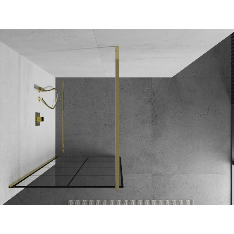 Mexen Kioto dušo sienelė Walk-in 80 x 200 cm, juodas tinklelis 8 mm, auksinis - 800-080-101-50-77
