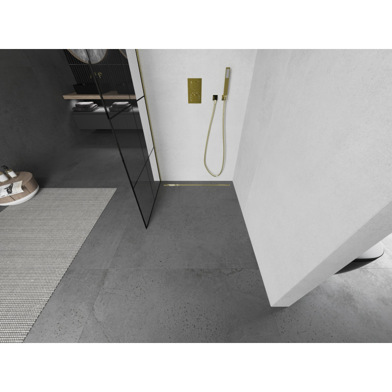 Mexen Kioto dušo sienelė Walk-in 80 x 200 cm, juodas tinklelis 8 mm, auksinis - 800-080-101-50-77