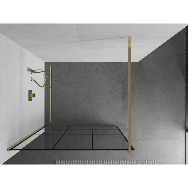 Mexen Kioto Dušo sienelė Walk-in 100 x 200 cm, juodas tinklelis 8 mm, auksinė - 800-100-101-50-77
