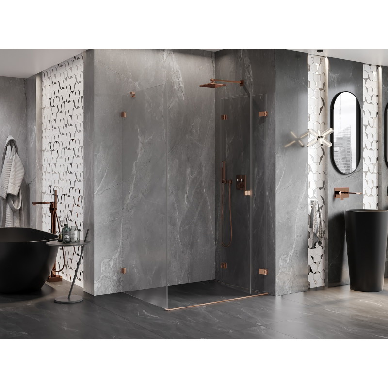 Mexen Lunar-F dešinės pusės sulankstoma dušinė kabina 85 x 80 cm, permatoma, šlifuota vario spalva - 836-085-080-65-00-P