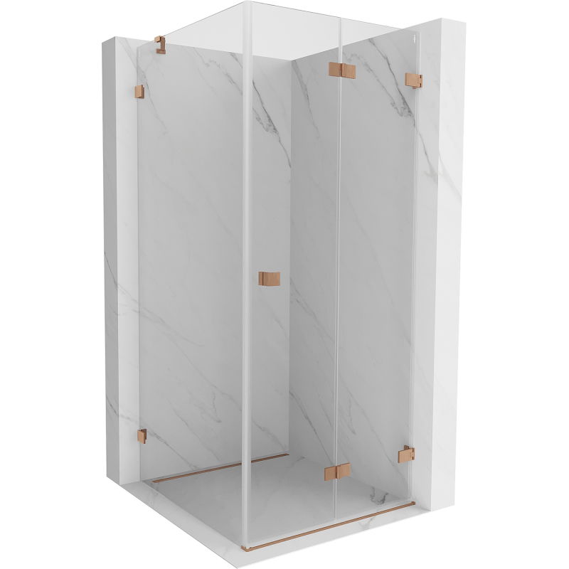 Mexen Lunar-F sulankstoma dešinė dušo kabina 90 x 90 cm, skaidri, šlifuotas varis- 836-090-090-65-00-P