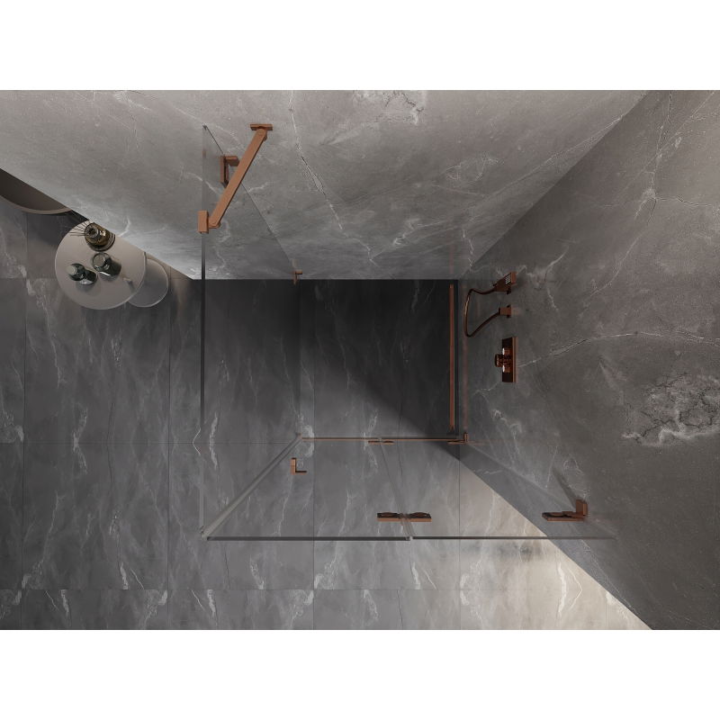 Mexen Lunar-F sulankstoma dušo kabina dešinė 90 x 90 cm, skaidri, šlifuotas varis- 836-090-090-65-00-P