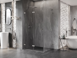 Mexen Lunar-F L sulankstoma dušo kabina kairinė 85 x 80 cm, skaidri, šlifuotas nikelis - 836L-085-080-97-00-L