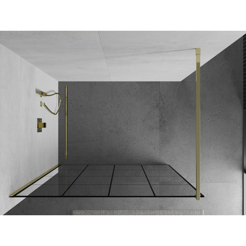 Mexen Kioto Dušo sienelė Walk-in 140 x 200 cm, juodi langeliai 8 mm, auksinė - 800-140-101-50-77