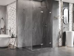 Mexen Lunar-F L sulankstoma dešinė dušo kabina 85 x 70 cm, skaidri, chromuota - 836L-085-070-01-00-P