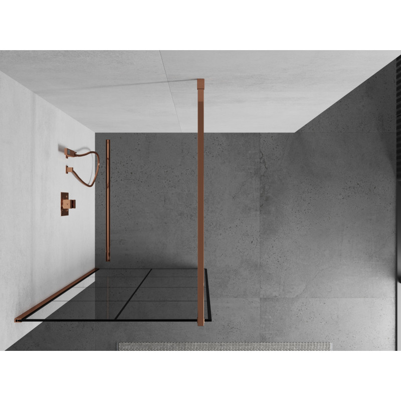 Mexen Kioto Dušo sienelė Walk-in 80 x 200 cm, juodas langelis 8 mm, rožinis auksas - 800-080-101-60-77