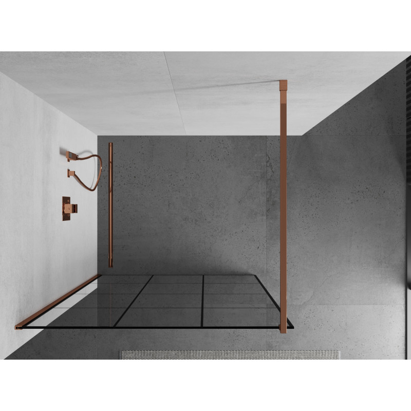 Mexen Kioto Dušo sienelė Walk-in 100 x 200 cm, juodas tinklelis 8 mm, rožinis auksas - 800-100-101-60-77