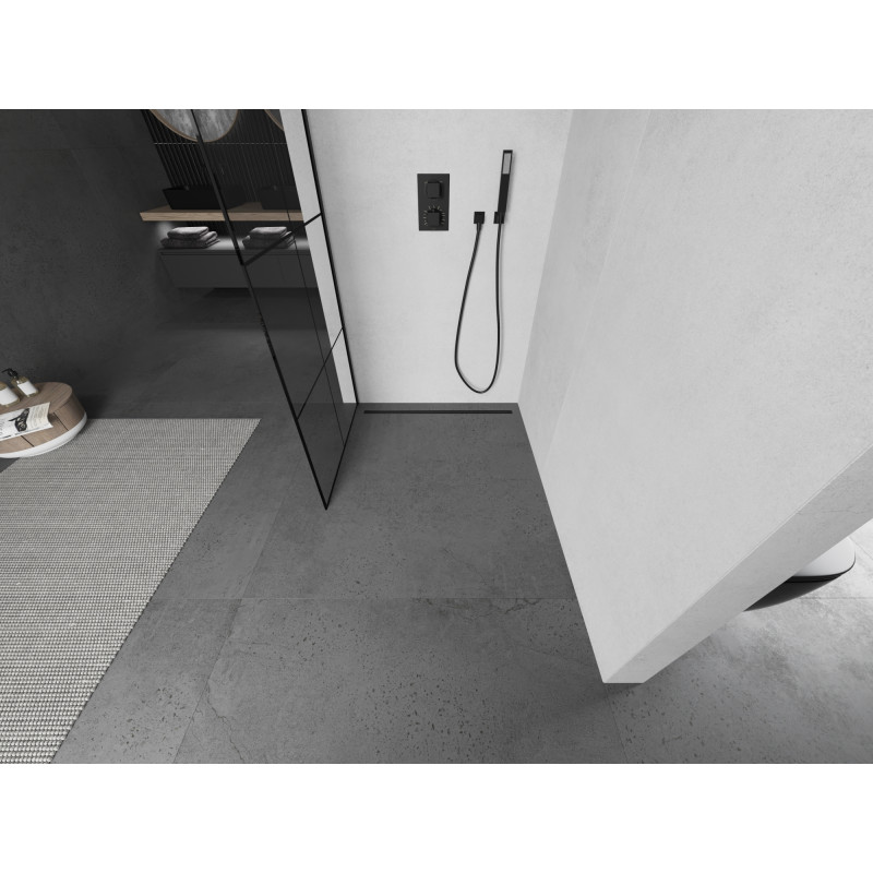 Mexen Kioto dušo siena Walk-in 70 x 200 cm, juodas tinklelis 8 mm, juoda - 800-070-101-70-77