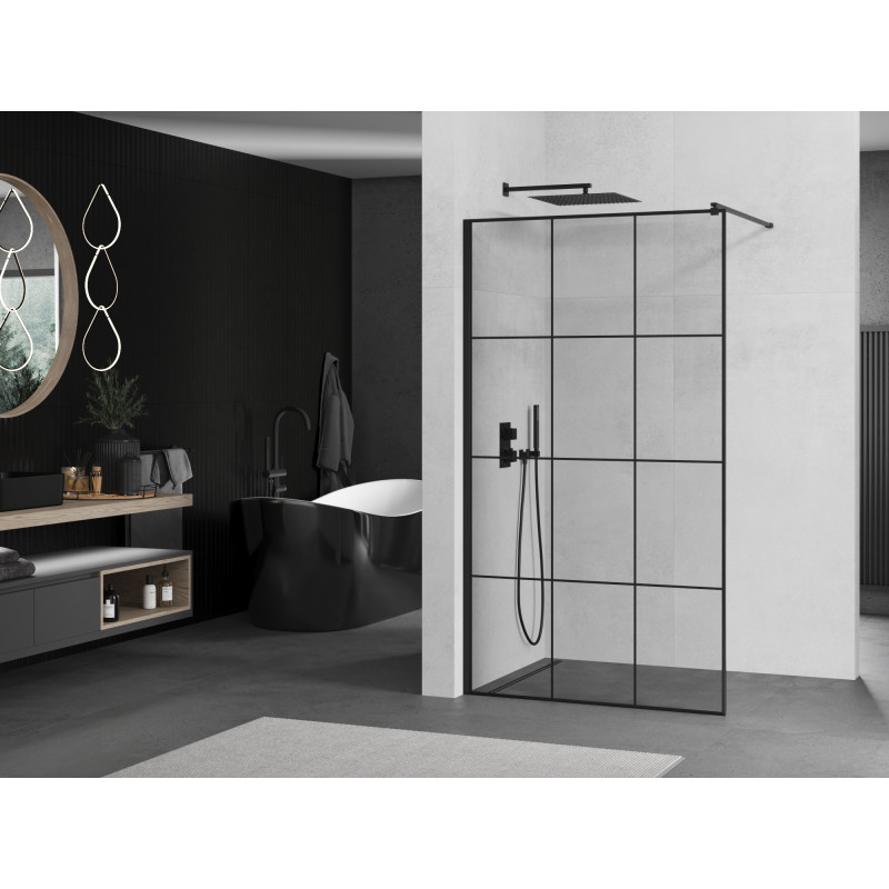 Mexen Kioto dušo sienelė Walk-in 100 x 200 cm, juodas tinklelis 8 mm, juodas - 800-100-101-70-77