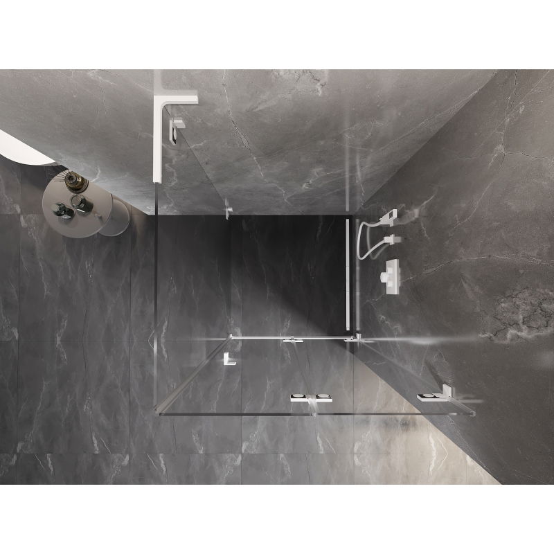 Mexen Lunar-F L sulankstoma dešinė dušo kabina 90 x 90 cm, skaidri, balta - 836L-090-090-20-00-P