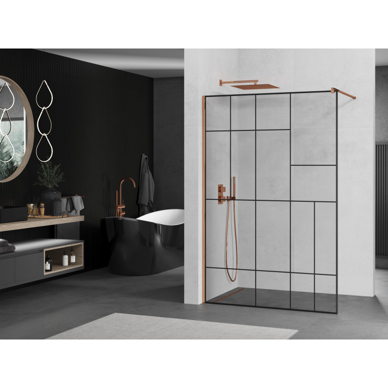 Mexen Kioto dušo pertvara Walk-in 100 x 200 cm, juodas raštas 8 mm, rausvas auksas - 800-100-101-60-78