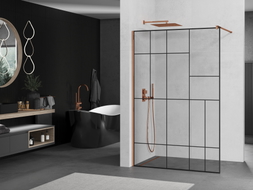 Mexen Kioto dušo pertvara Walk-in 100 x 200 cm, juodas raštas 8 mm, rausvas auksas - 800-100-101-60-78