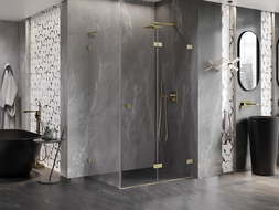 Mexen Lunar-F L sulankstoma dušo kabina, dešinė, 75 x 70 cm, permatoma, auksinė šlifuota - 836L-075-070-55-00-P