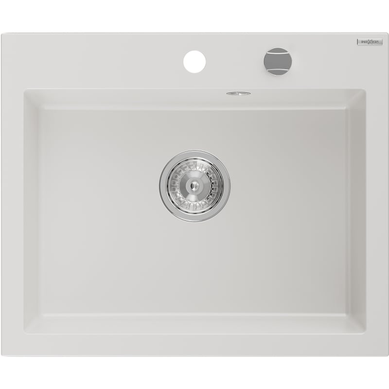 Mexen Elix granitinė kriauklė 1 skyrius 600 x 500 mm, balta, chromuotas sifonas - 6525601005-20