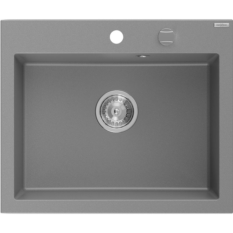 Mexen Elix granitinė virtuvės plautuvė 1 d. 600 x 500 mm, pilka, sifonas chromuotas - 6525601005-71