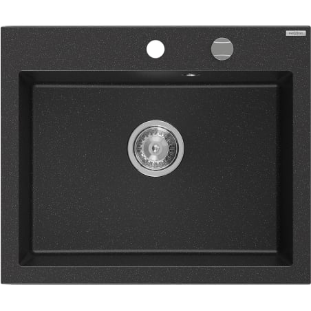 Mexen Elix granito plautuvė 1-galinis 600 x 500 mm, juodas/sidabrinis metalikas, chromuotas sifonas - 6525601005-73