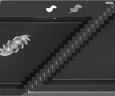 Mexen Elix vienos kameros granito plautuvė 600 x 500 mm, juoda/sidabrinė metalo spalva, chromuotas sifonas - 6525601005-73