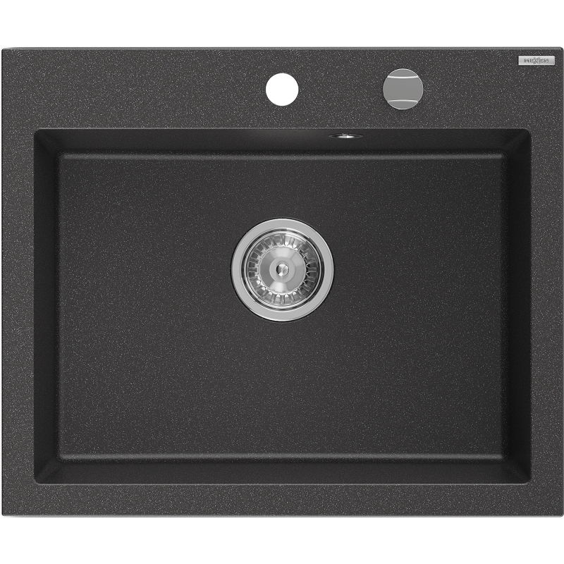 Mexen Elix granito plautuvė 1 skyrius 600 x 500 mm, juoda dėmėta, chromuotas sifonas - 6525601005-76