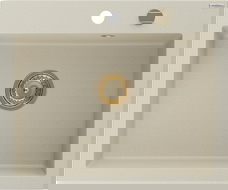 Mexen Elix granitinė virtuvės kriauklė vienos kameros 600 x 500 mm, smėlio spalvos, aukso sifonas - 6525601005-69-G