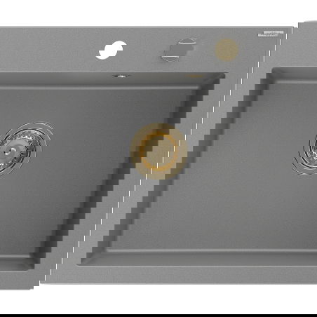 Mexen Elix granitinė vienos plautuvės kriauklė 600 x 500 mm, pilka, aukso sifonas - 6525601005-71-G