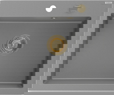 Mexen Elix granitinė vienos plautuvės kriauklė 600 x 500 mm, pilka, aukso sifonas - 6525601005-71-G