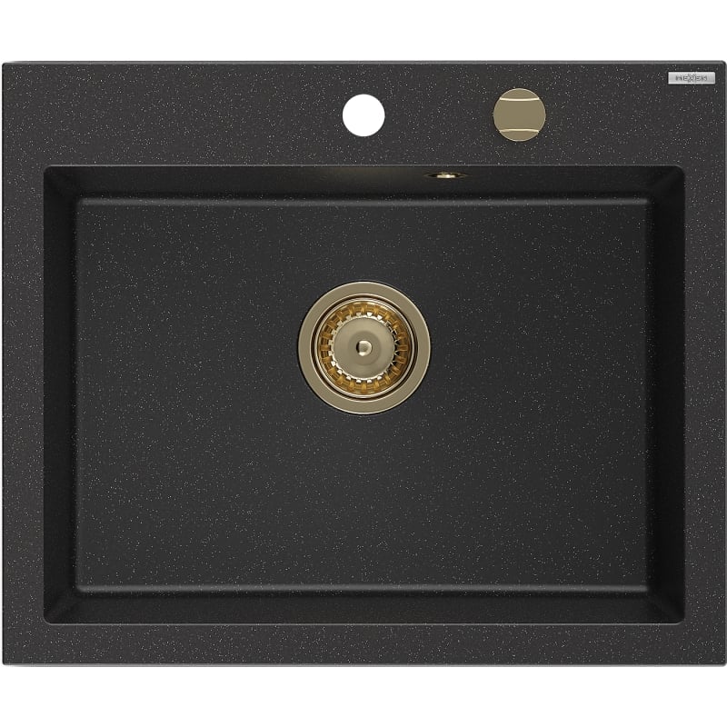 Mexen Elix granitinis vienos plautuvės praustuvas 600 x 500 mm, juodas/sidabrinis metalikas, sifonas auksinis - 6525601005-73-G