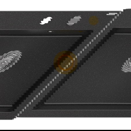 Mexen Elix granitinis vienos plautuvės praustuvas 600 x 500 mm, juodas/sidabrinis metalikas, sifonas auksinis - 6525601005-73-G