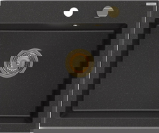 Mexen Elix granitinis vienos plautuvės praustuvas 600 x 500 mm, juodas/sidabrinis metalikas, sifonas auksinis - 6525601005-73-G