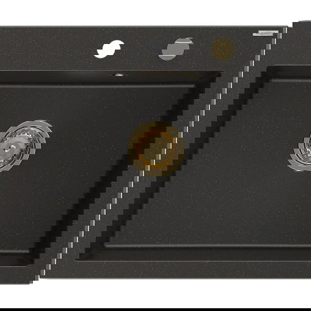 Mexen Elix granitinė kriauklė 1 kamera 600 x 500 mm, juoda/auksinis metalikas, auksinis sifonas - 6525601005-75-G