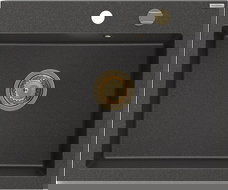 Mexen Elix granitinis virtuvės kriauklė 1 skyrius 600 x 500 mm, juoda dėmėta, aukso sifonas - 6525601005-76-G