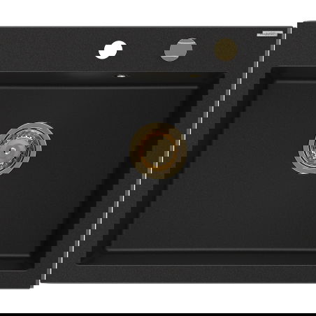 Mexen Elix vienos sekcijos granitinė plautuvė 600 x 500 mm, juoda, sifonas aukso spalvos - 6525601005-77-G