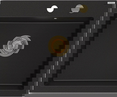 Mexen Elix vienos sekcijos granitinė plautuvė 600 x 500 mm, juoda, sifonas aukso spalvos - 6525601005-77-G