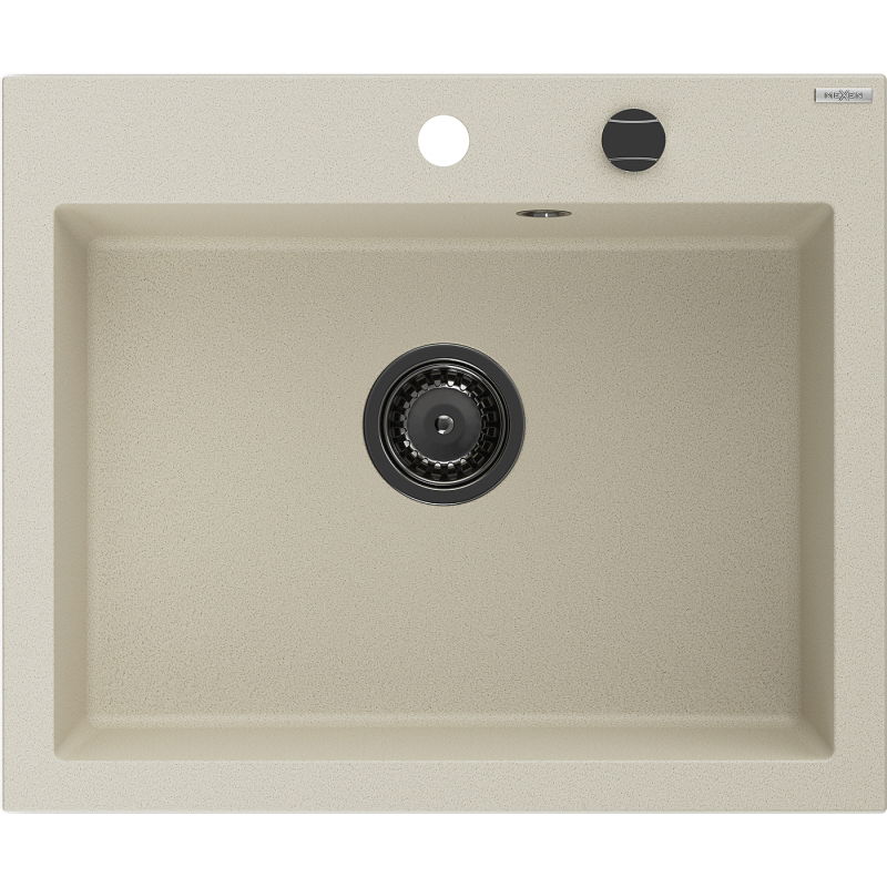 Mexen Elix virtuvinis granitinis plautuvas, 1 skyrius, 600 x 500 mm, smėlio spalvos, juodas sifonas - 6525601005-69-B