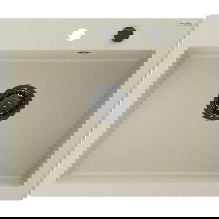 Mexen Elix granitinė virtuvės plautuvė, 1 skyrelio, 600 x 500 mm, smėlio, juodas sifonas - 6525601005-69-B