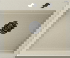 Mexen Elix granitinė virtuvės plautuvė, 1 skyrelio, 600 x 500 mm, smėlio, juodas sifonas - 6525601005-69-B