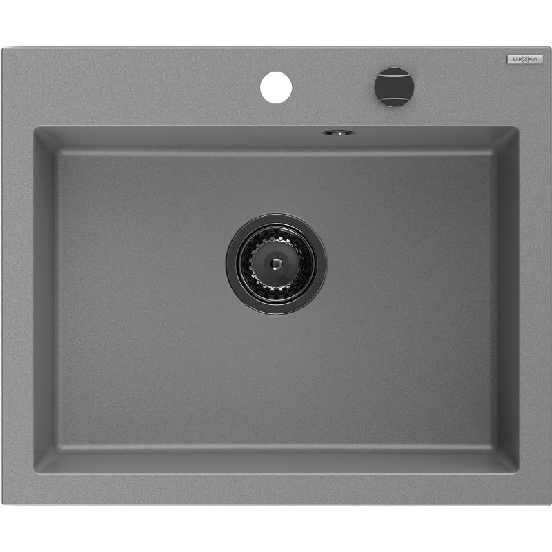 Mexen Elix granito plautuvė 1 skyrelio 600 x 500 mm, pilka, juodas sifonas - 6525601005-71-B