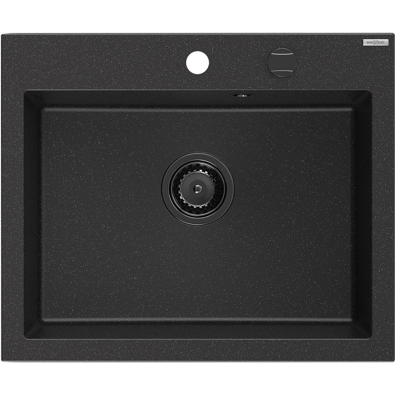 Mexen Elix granitinis plautuvė 1 skyrys, 600 x 500 mm, juoda/sidabrinis metalikas, juodas sifonas - 6525601005-73-B
