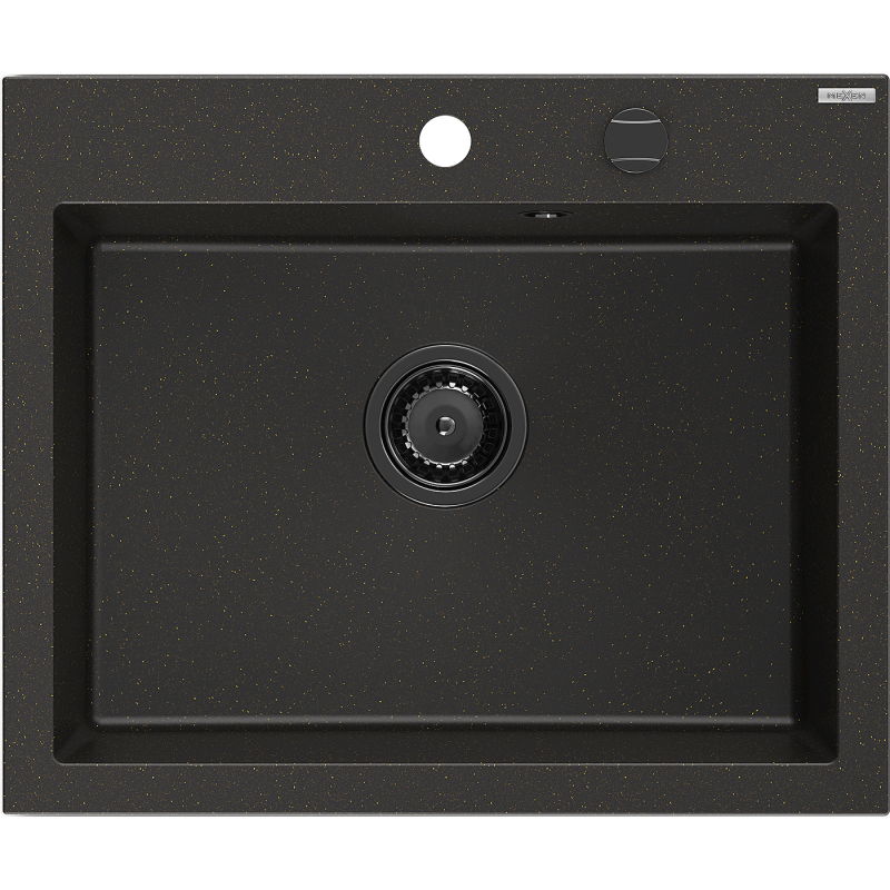 Mexen Elix granitinė vienos kameros kriauklė 600 x 500 mm, juoda/auksinė metalika, juodas sifonas - 6525601005-75-B