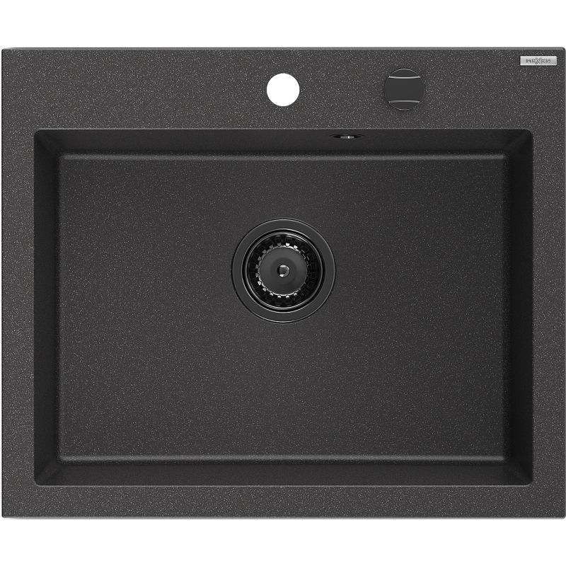 Mexen Elix granito plautuvė su vienu dubeniu 600 x 500 mm, juoda su dėmėmis, juodas sifonas - 6525601005-76-B