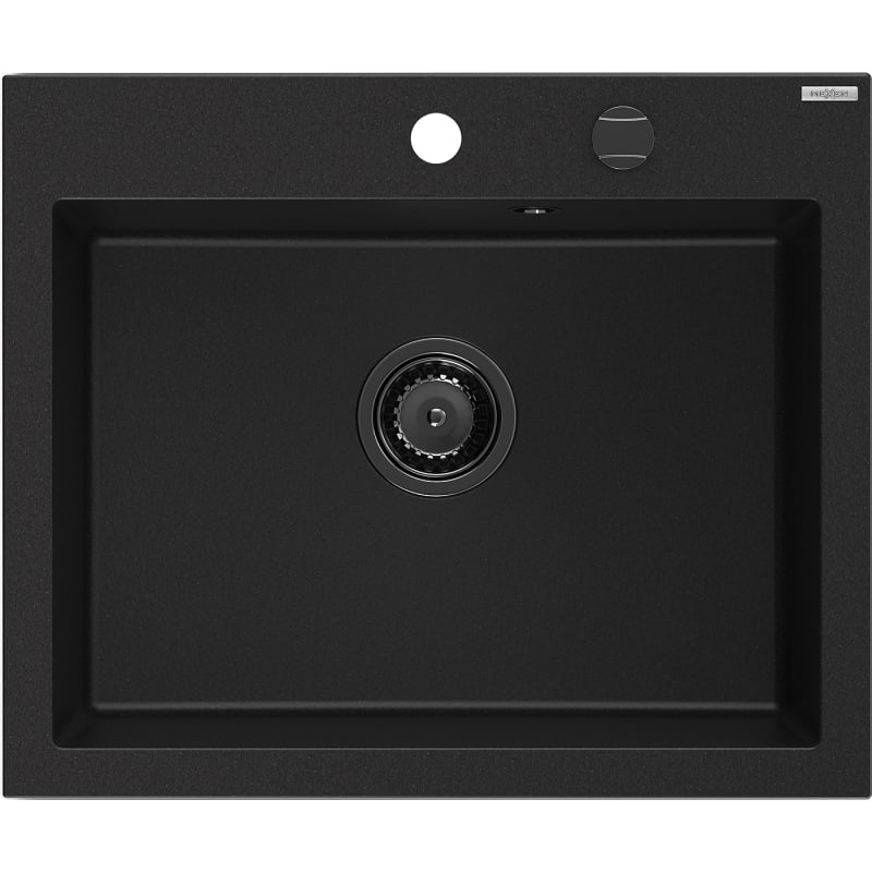 Mexen Elix granito plautuvė 1 kameros 600 x 500 mm, juoda, sifonas juodas - 6525601005-77-B